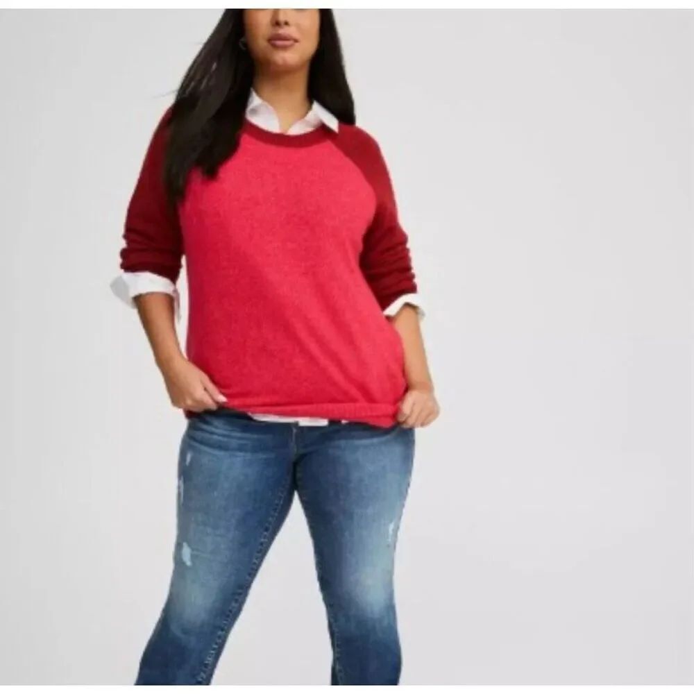Torrid red & pink 1x raglan style pullover crew neck sweater